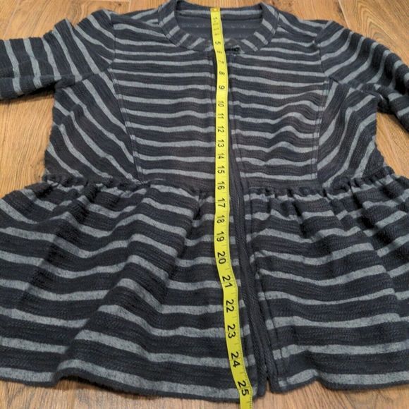 Free People Women's Peplum Striped Shacket Size XS Full Zip Boho Black Gray - Picture 10 of 11